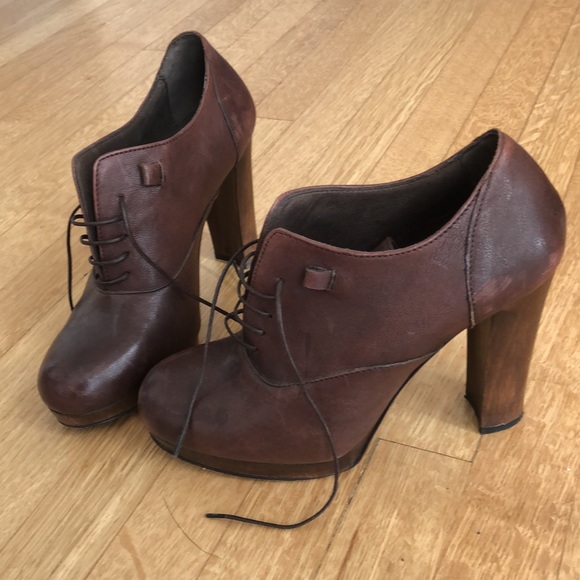 Joie vintage style platform brown leather lace up heels size 38 - Picture 1 of 12